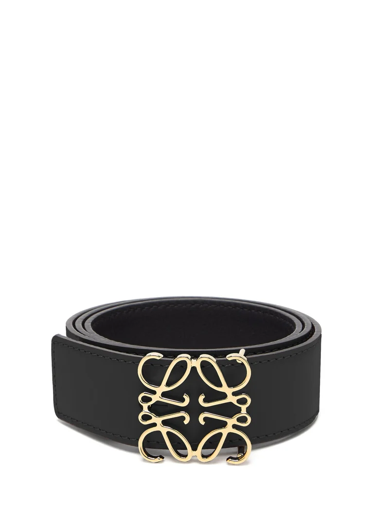 Anagram-buckle reversible leather belt