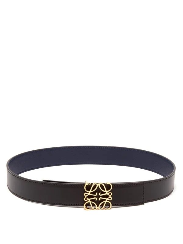 Anagram-buckle reversible leather belt