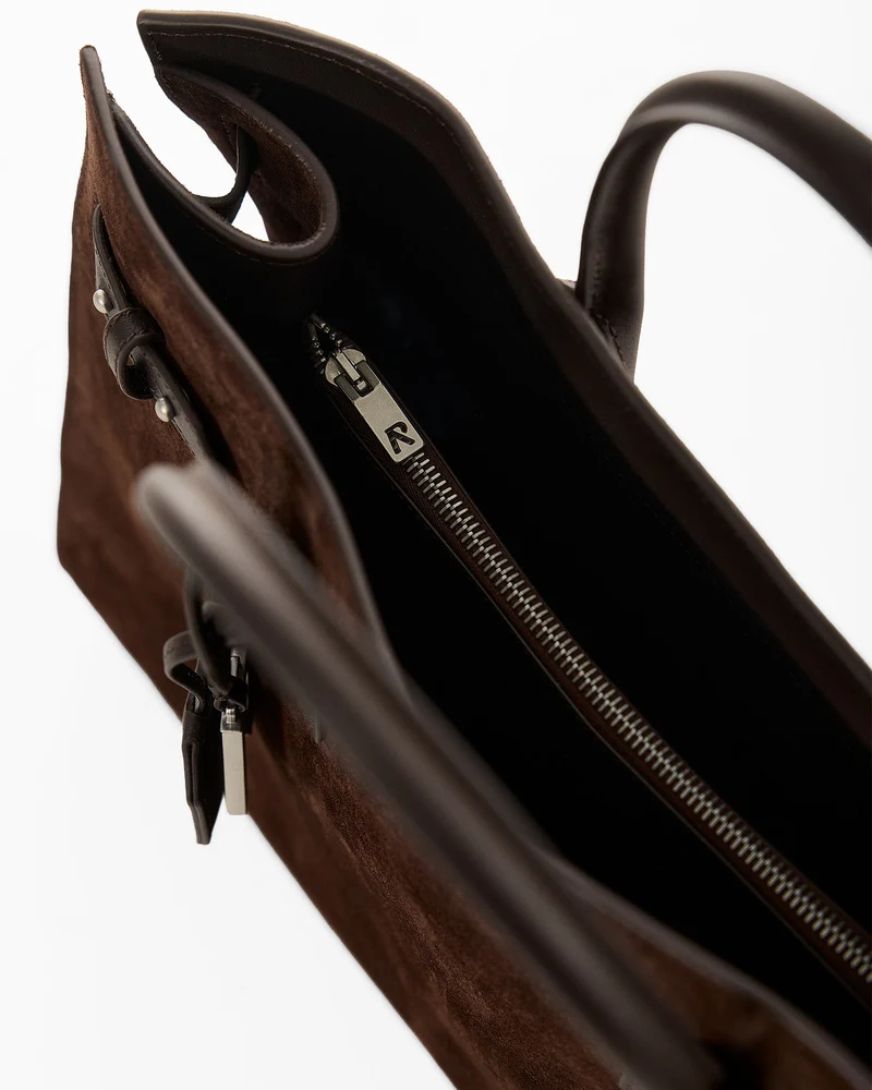 Suede Leather Tote Bag - Brown