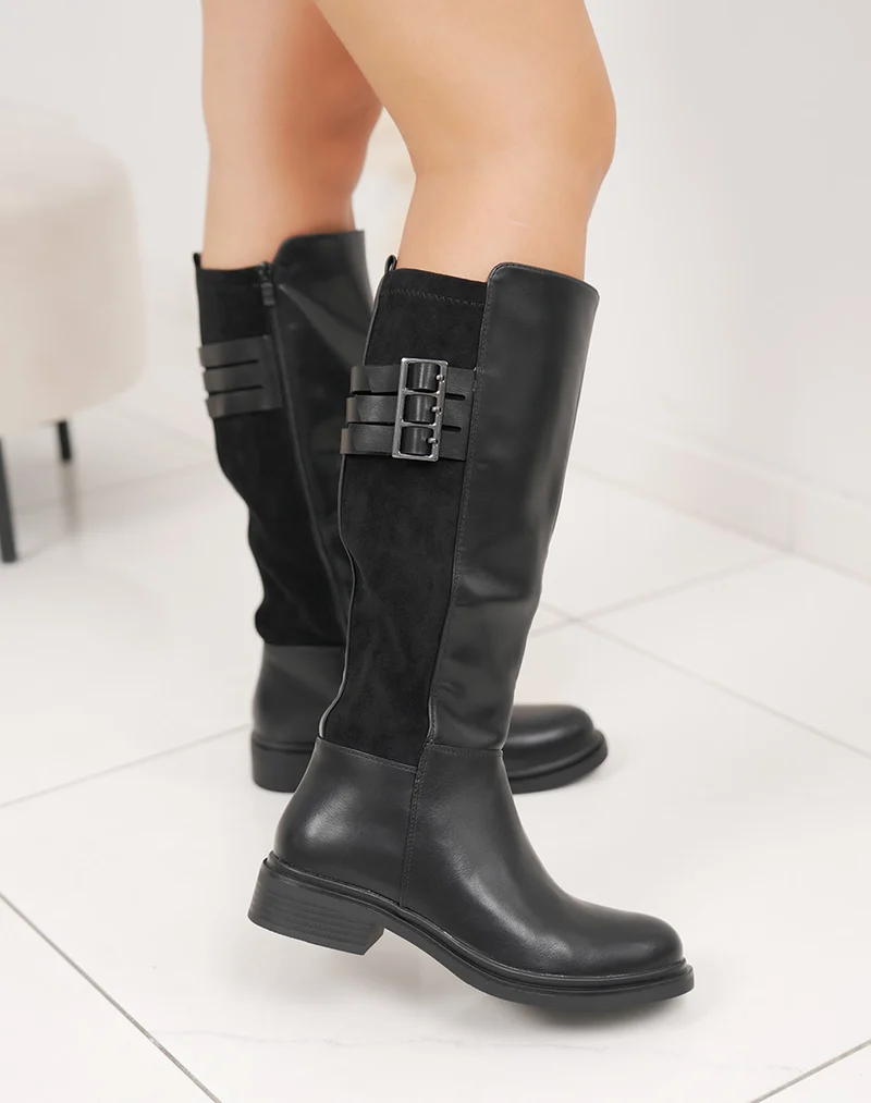 Bottes noires plates bi-matière – Élégance et confort au quotidien