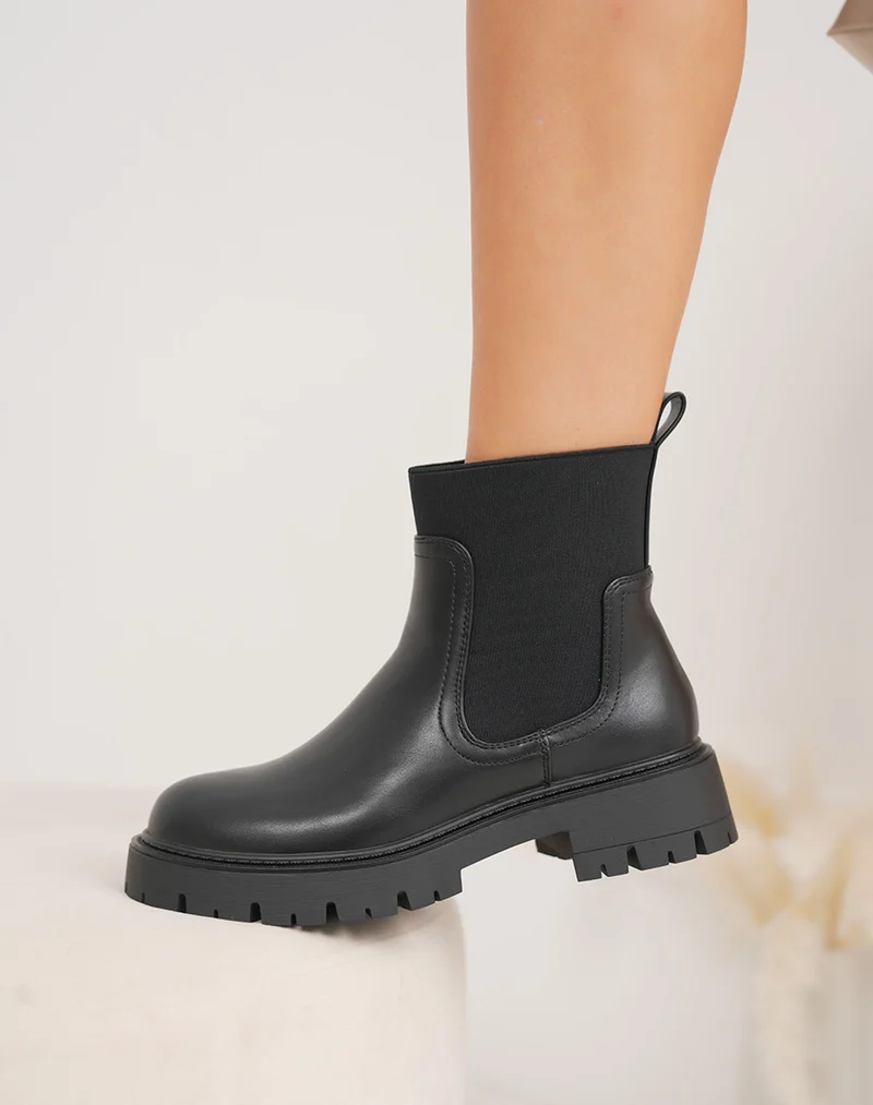 Bottines Chelsea noires fourrées – Semelle crantée