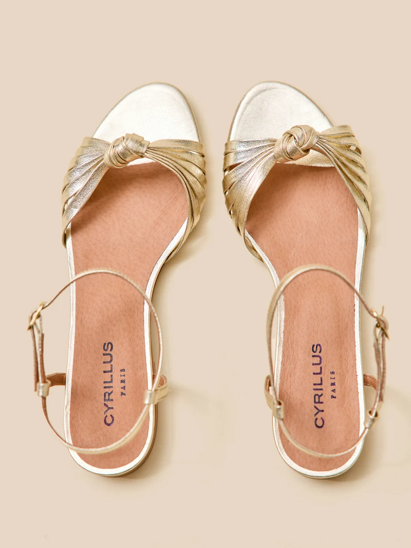 Sandales plates cuir métallisé femme