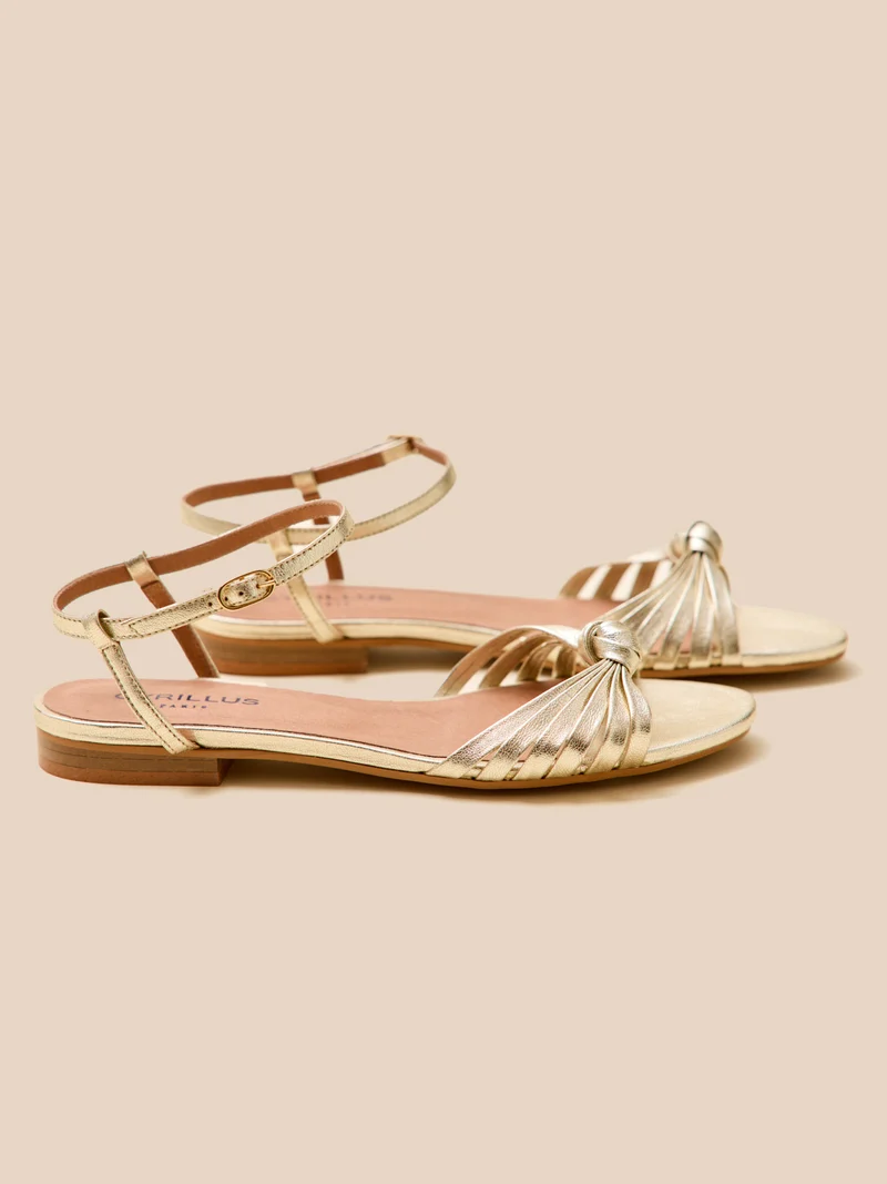 Sandales plates cuir métallisé femme