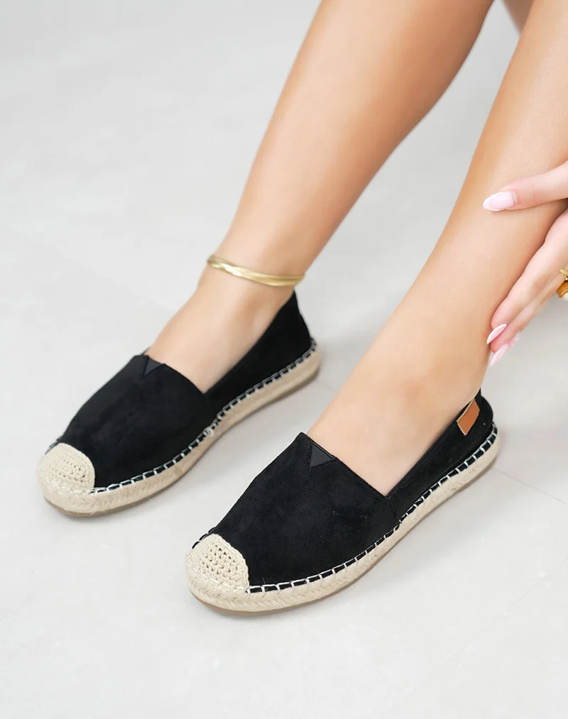 Espadrilles femme noires tendance en suédine avec bout corde tressée