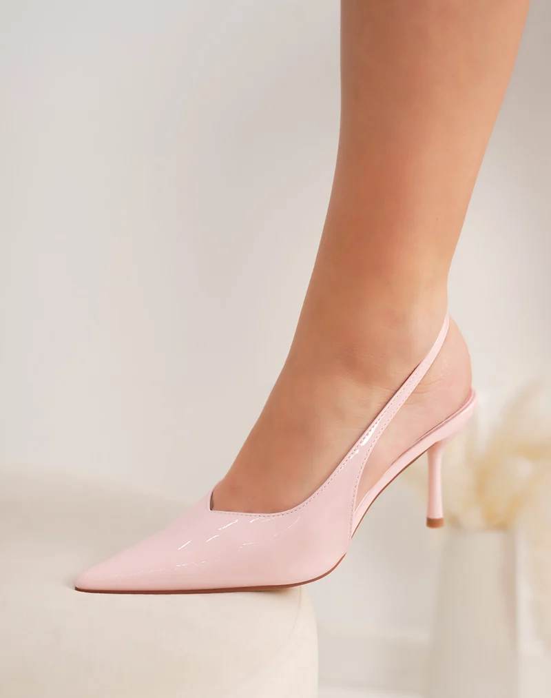 Escarpins femme rose pastel vernis élégants à bout pointu et talon aiguille