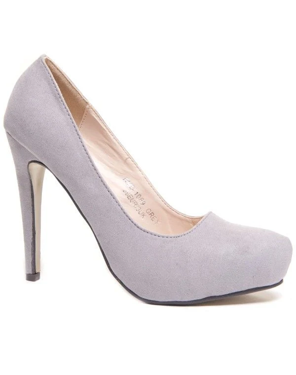 Escarpin classique gris effet suédine avec couture à l'avant