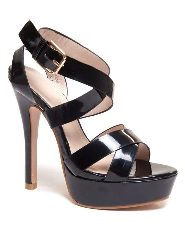 Sandale Ideal noire vernis à plateforme et brides croisées