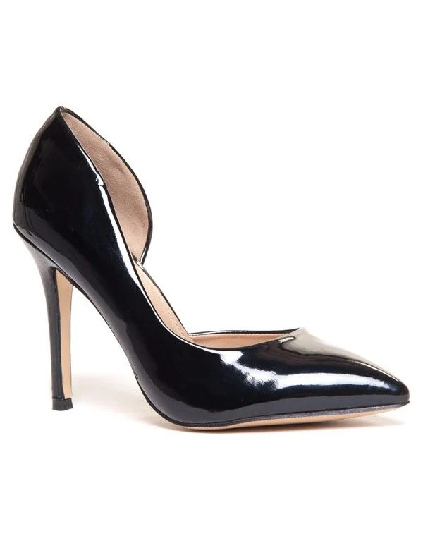 Escarpin noir vernis bout pointu avec découpe