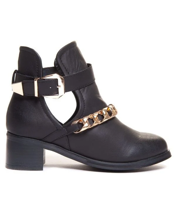 Bottine noire à talonnette et à chaîne dorée Bellucci