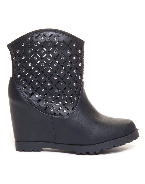 Bottes compensées noires à strass noirs Ella Lux