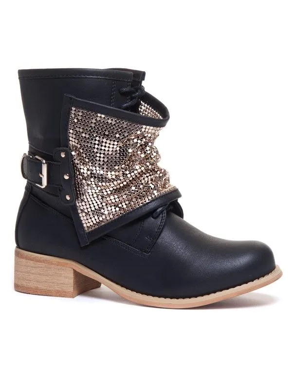 Chaussure femme Ideal: Bottines noires avec ornement doré