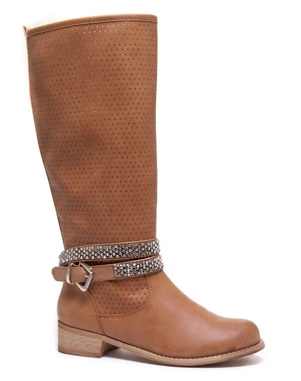Chaussures femme Ideal: Bottes camel avec strass