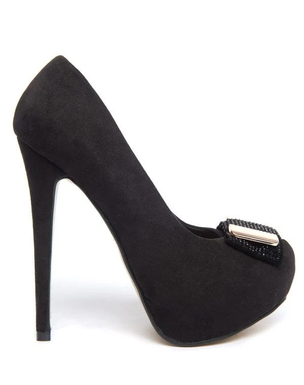 Escarpins noirs orné d'un n?ud dorés et strass