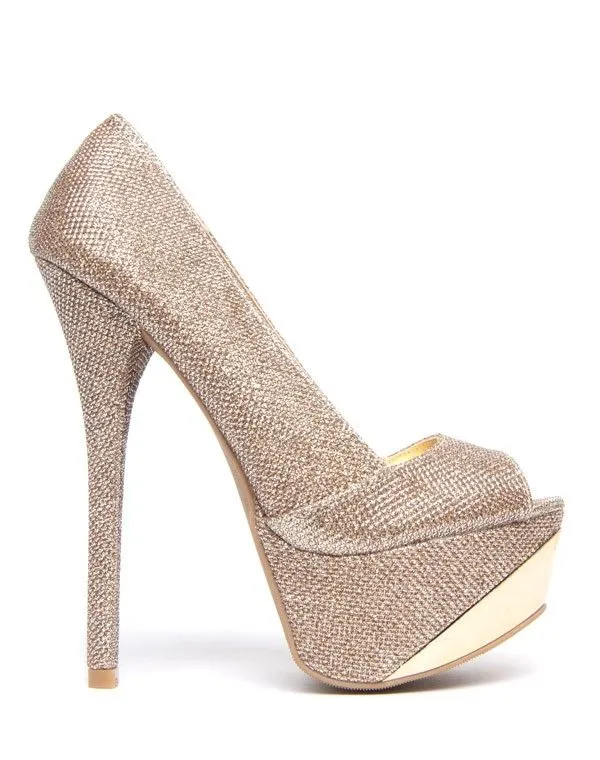 Chaussure femme Like Style: Escarpin or reflet pailleté
