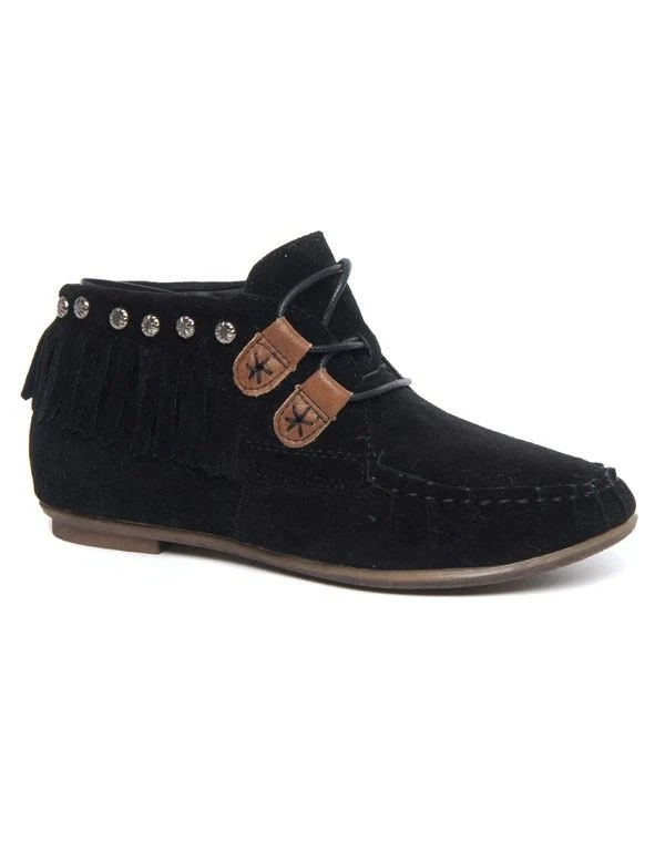 Chaussures femme noires indiennes à franges et lacets