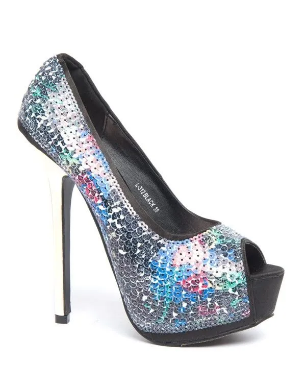 Chaussures femmes Metalika à sequins multicolore et stiletto or