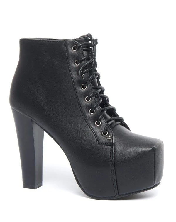 Bottines plateforme Ideal noires talons hauts à lacets