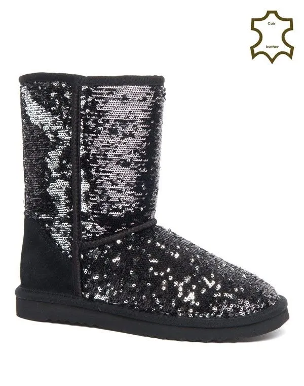 Bottes fourrées neige Sinly à sequins noir /argent