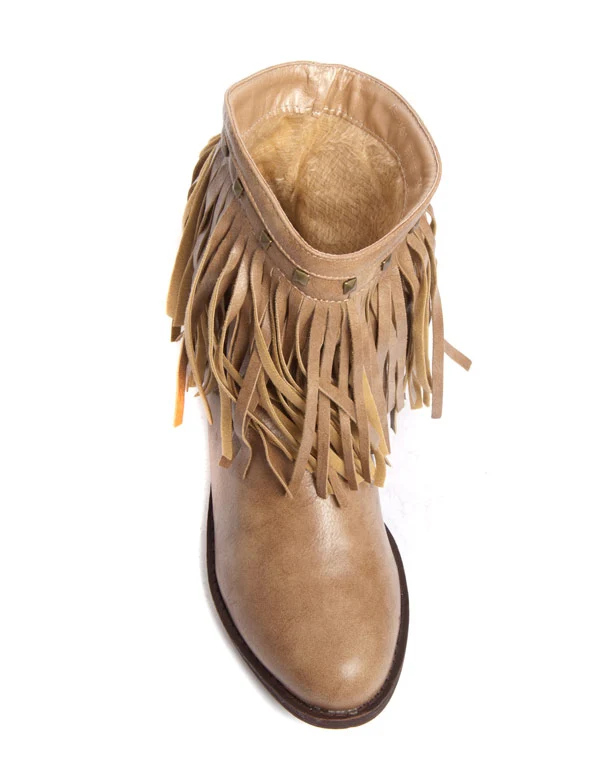 Bottes ethniques à franges et clous Ideal beige