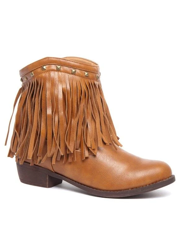 Bottes ethniques à franges et clous Ideal camel