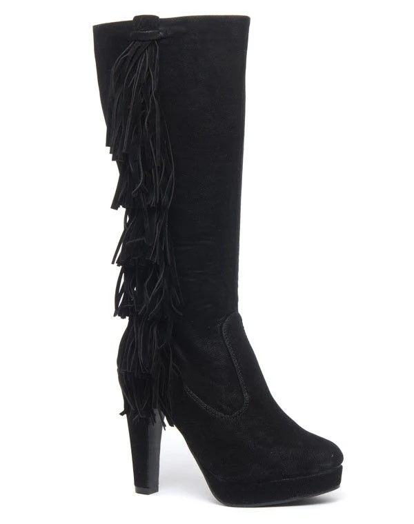 Bottes Like Style à franges et talons haut effet suédine Noir
