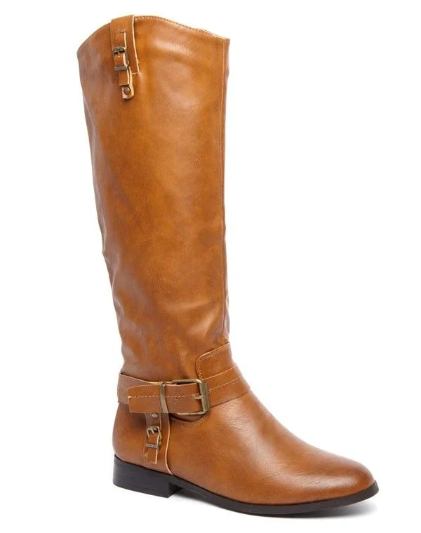 Botte cuissarde Alicia Shoes camel brides style cavalier à boucle patinée