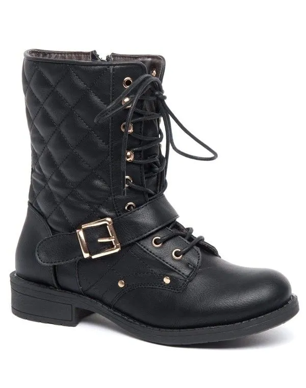 Botte Alicia Shoes noire crochets dorés côté extérieur matelassé
