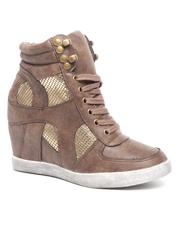 Basket montante style street Ideal brun strass doré
