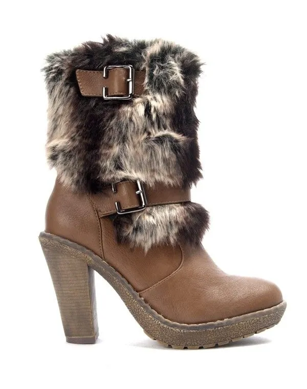 Chaussures femme Like You: Botte a talon fourrée taupe