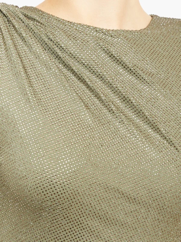 Micro crystal-embellished wrap-front mini dress