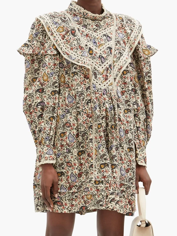 Rebel lace-trimmed paisley-print cotton mini dress