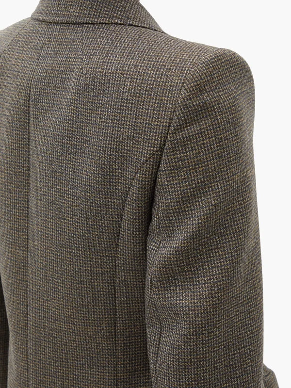 Hourglass-waist checked wool-tweed blazer