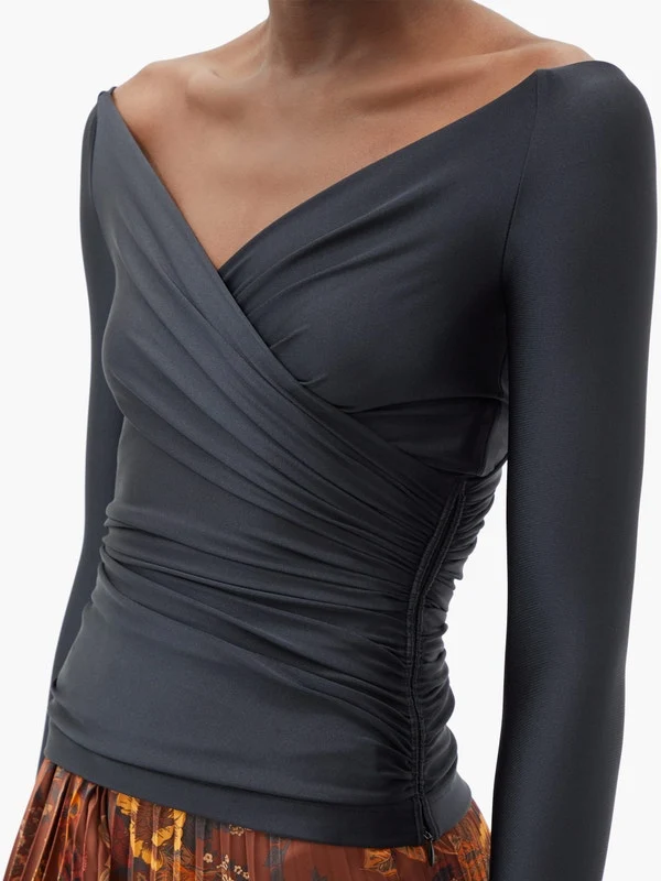 Wraparound stretch-jersey top
