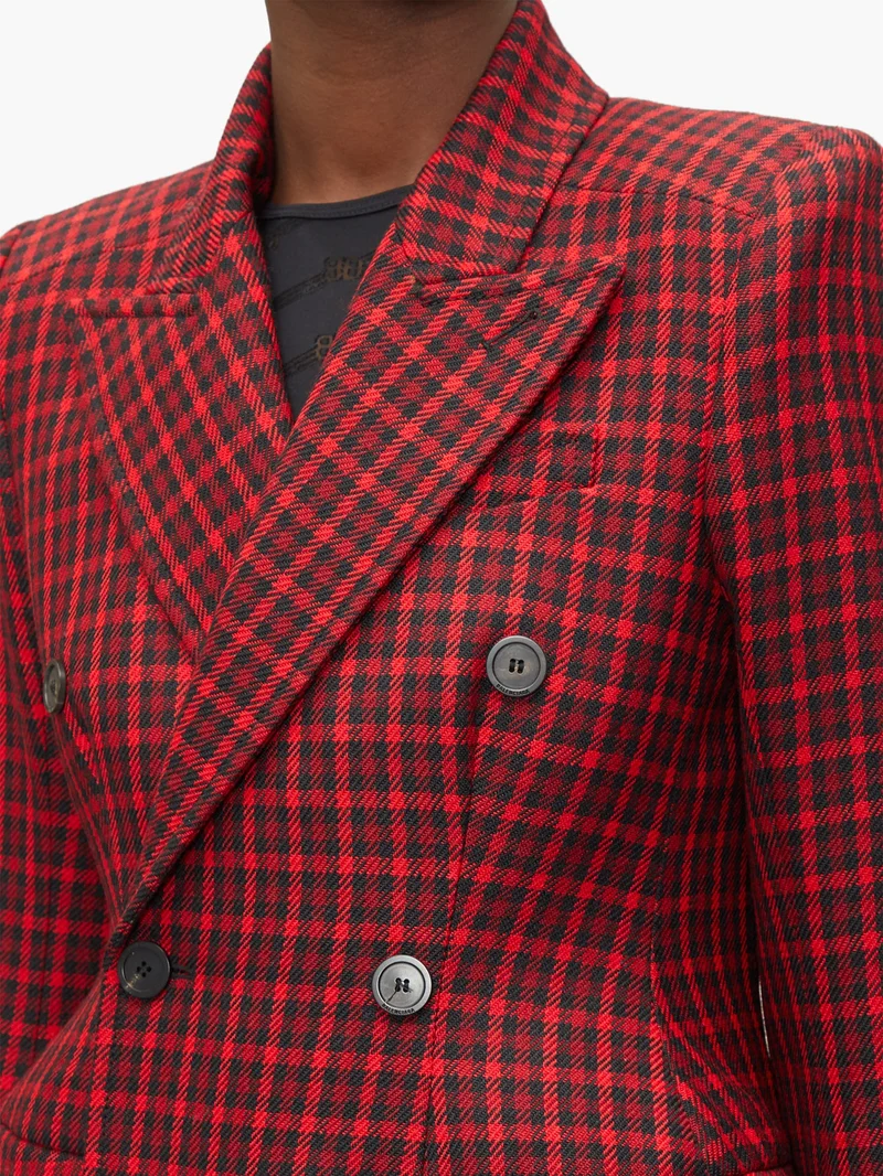Hourglass tartan wool-twill coat
