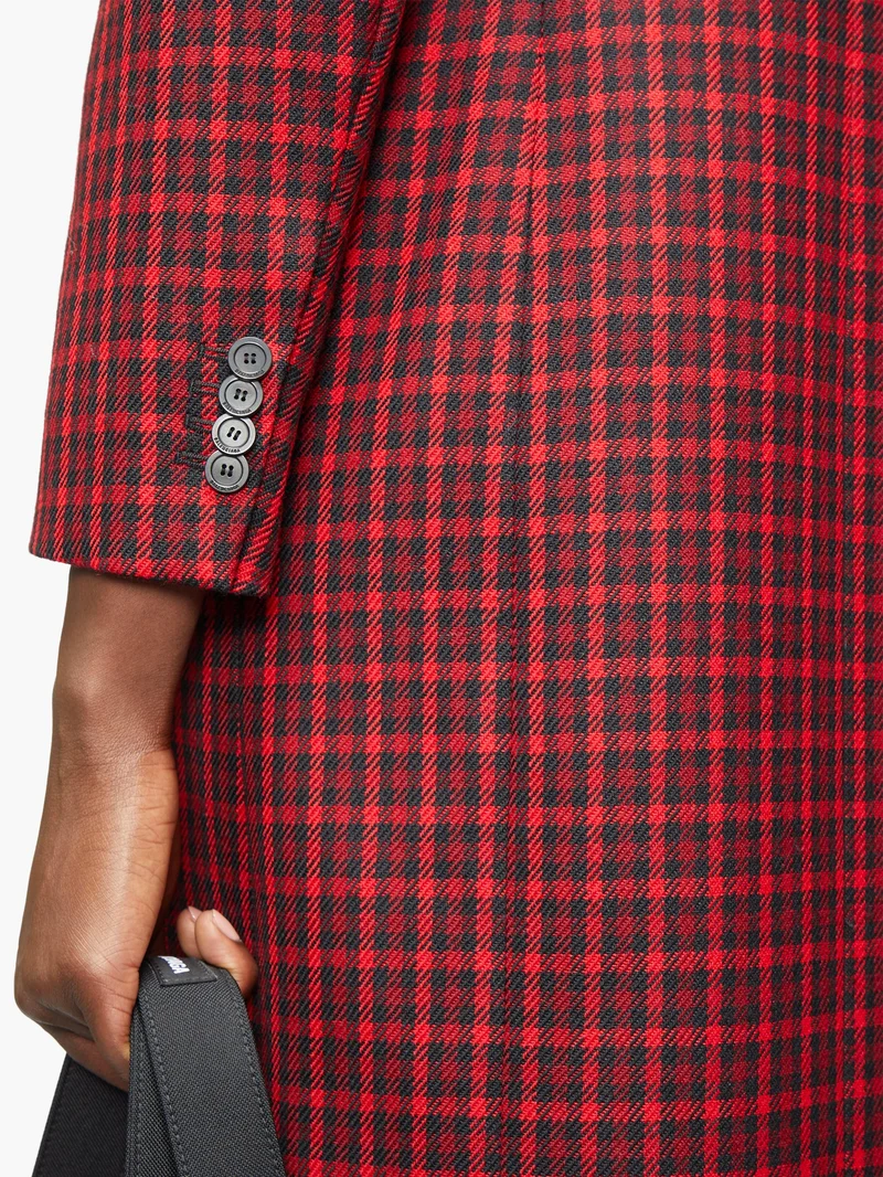 Hourglass tartan wool-twill coat
