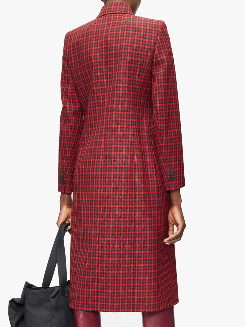Hourglass tartan wool-twill coat