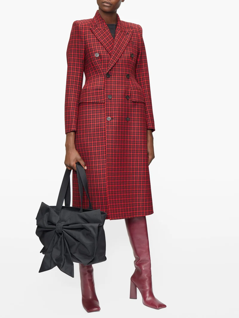 Hourglass tartan wool-twill coat