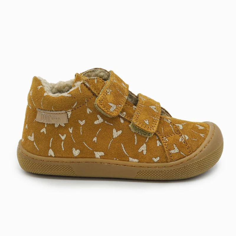 Naturino Barefoot Kommy Velcros Suede Wool Glitter Flower Hearth