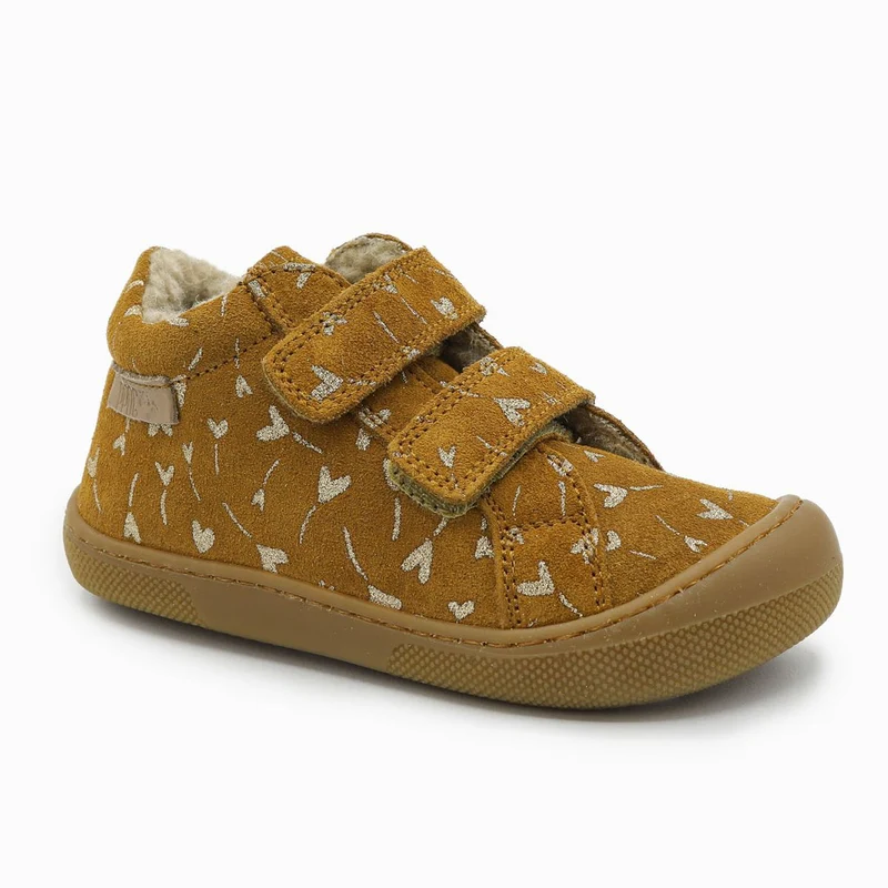 Naturino Barefoot Kommy Velcros Suede Wool Glitter Flower Hearth