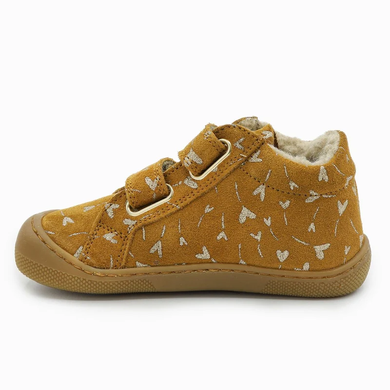 Naturino Barefoot Kommy Velcros Suede Wool Glitter Flower Hearth