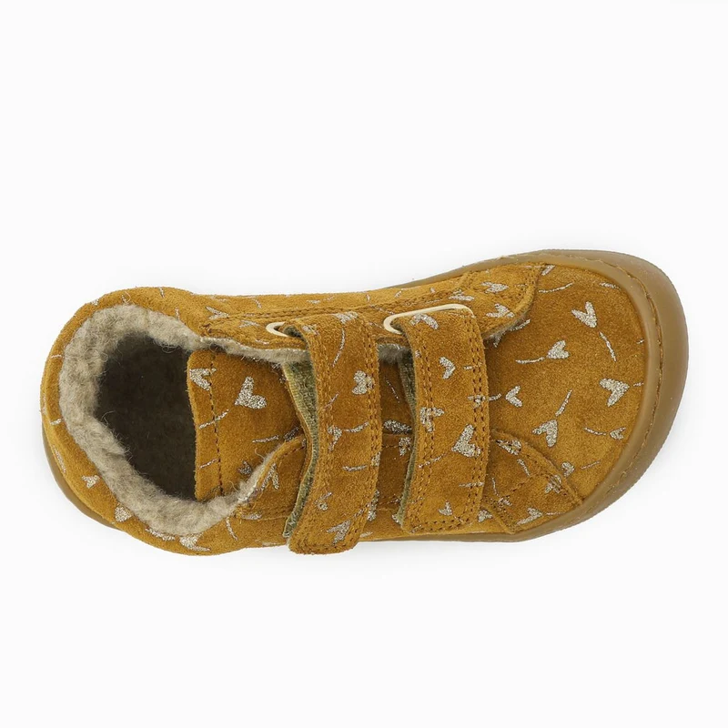 Naturino Barefoot Kommy Velcros Suede Wool Glitter Flower Hearth