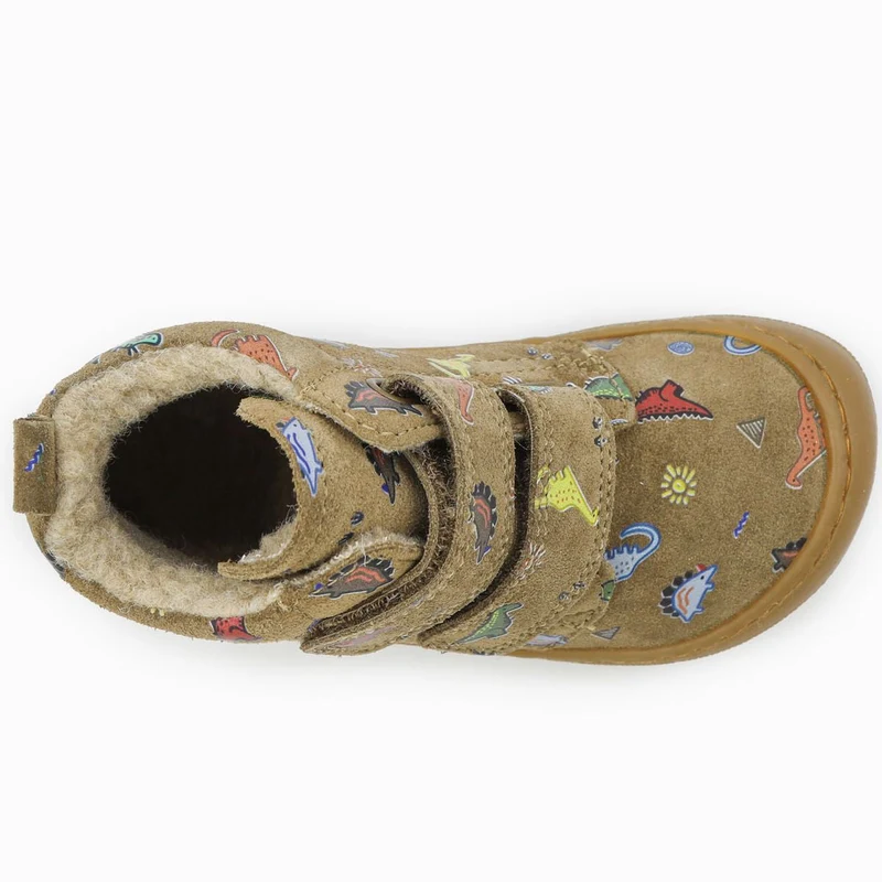 Naturino Barefoot Vont Velcros Suede Dinoland Wool Light Brown
