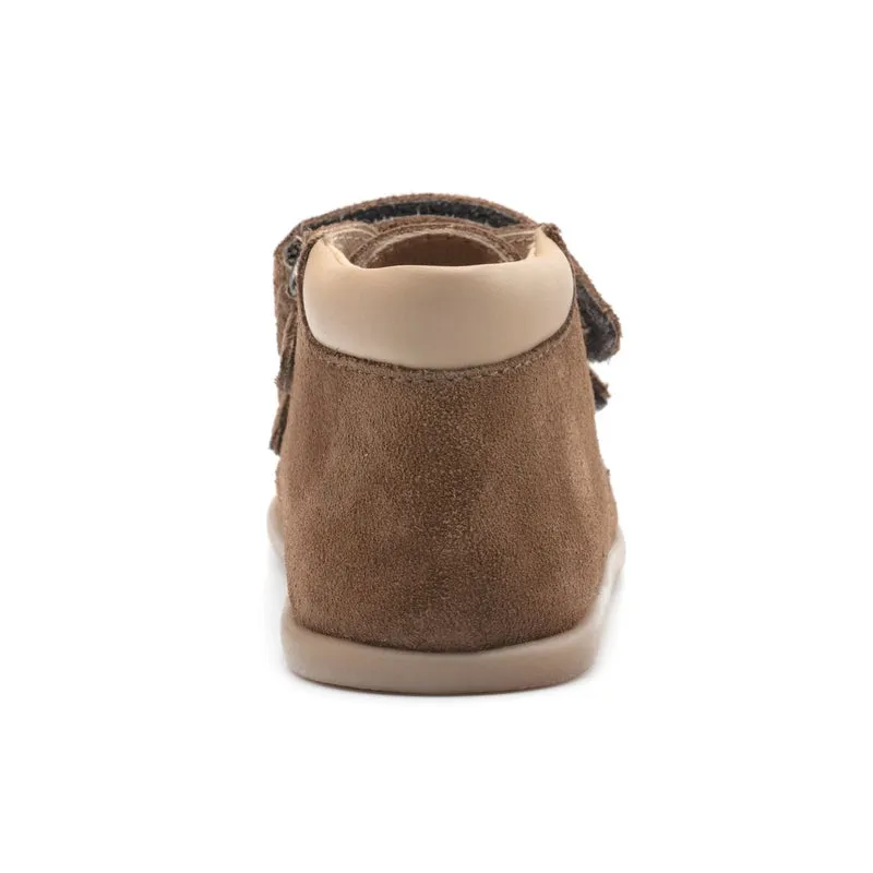 Babybotte barefoot Derbies Velcro Velour Cuoio