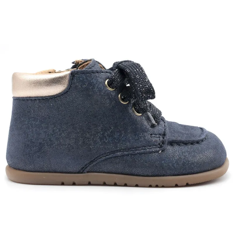 Babybotte barefoot Derbies Zip Confetti Blue Paillettes