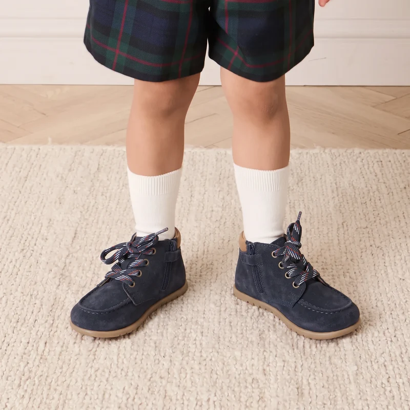 Babybotte barefoot Derbies Zip Velour Blue