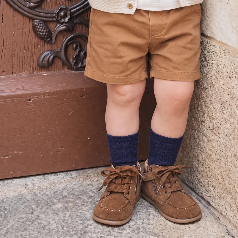 Babybotte barefoot Derbies Zip Velour Cuoio