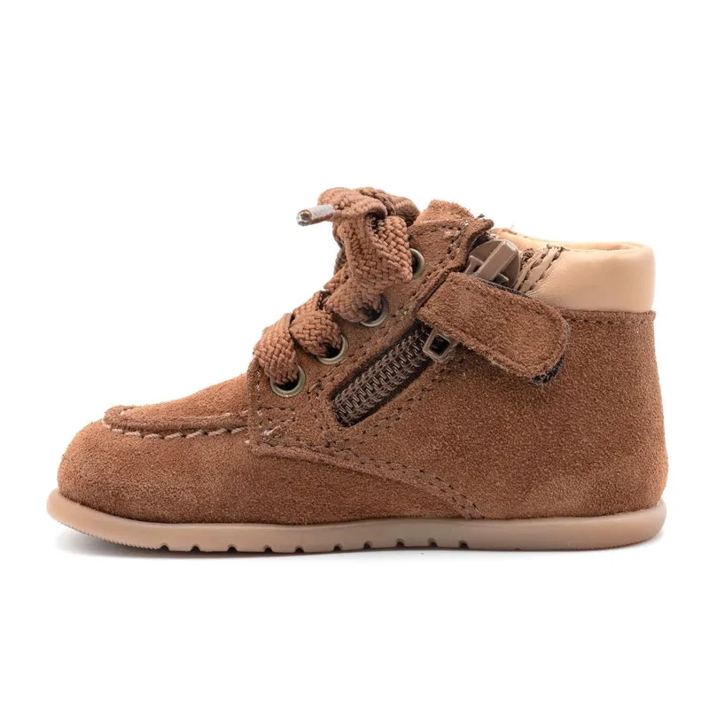 Babybotte barefoot Derbies Zip Velour Cuoio