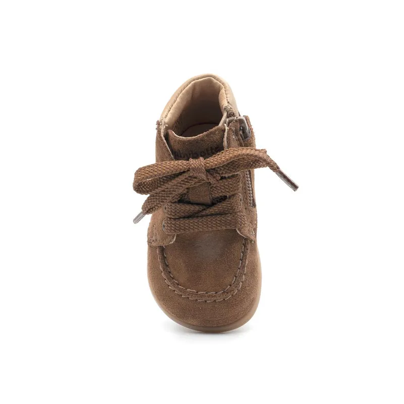 Babybotte barefoot Derbies Zip Velour Cuoio