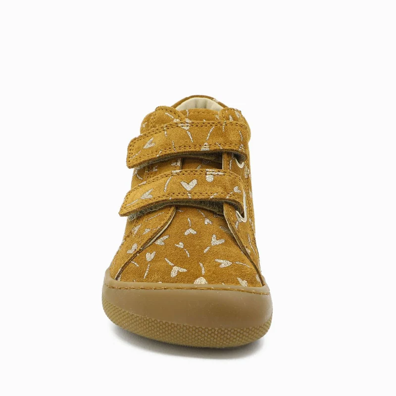 Naturino Barefoot Kommy Velcros Suede Glitter Flower Hearth Nocciola