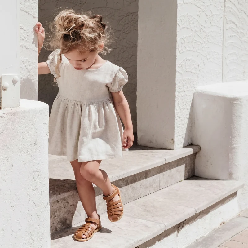 Babybotte barefoot Gaufrette Velcros Cognac